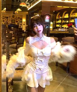 Off-Shoulder Knitted Top for Women - Sweet and Spicy Chinese Style Long Sleeve Slim Fit Lace Autumn Winter Fashion