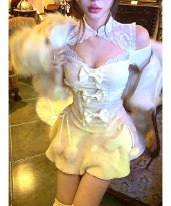 Off-Shoulder Knitted Top for Women - Sweet and Spicy Chinese Style Long Sleeve Slim Fit Lace Autumn Winter Fashion