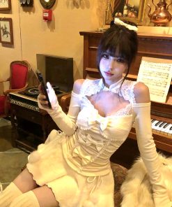 Off-Shoulder Knitted Top for Women - Sweet and Spicy Chinese Style Long Sleeve Slim Fit Lace Autumn Winter Fashion