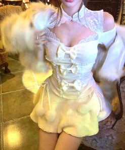 Off-Shoulder Knitted Top for Women - Sweet and Spicy Chinese Style Long Sleeve Slim Fit Lace Autumn Winter Fashion