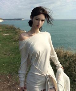 Off-Shoulder Long Sleeve Bodycon Dress for Women - French Style, Waist-Cinching, Spicy Girl Fashion for Spring and Summer