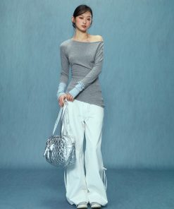 Off-Shoulder Long Sleeve Top for Women, Fitted Pure Cotton Shirt, New Style 2025, Trendy Casual Wear, Chic Weekend Look