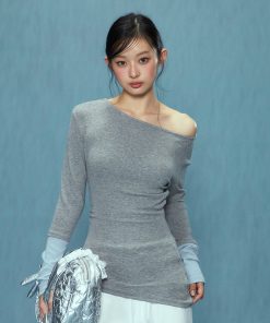 Off-Shoulder Long Sleeve Top for Women, Fitted Pure Cotton Shirt, New Style 2025, Trendy Casual Wear, Chic Weekend Look