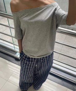 Off-Shoulder One-Shoulder Two-Way Short Sleeve T-Shirt for Women - Loose Slimming Summer Top, Versatile Casual Style