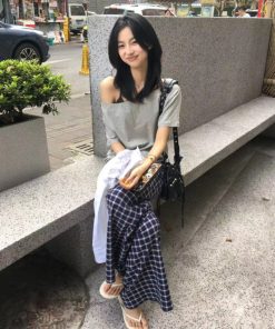 Off-Shoulder One-Shoulder Two-Way Short Sleeve T-Shirt for Women - Loose Slimming Summer Top, Versatile Casual Style