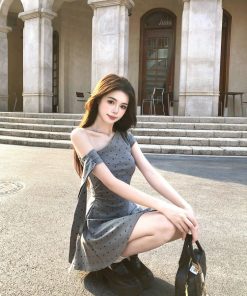 Off-Shoulder Polka Dot Dress for Women - French-Style Spicy Girl Design, Waist-Cinching Casual Summer Short Skirt