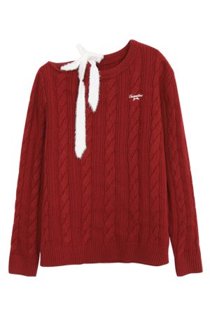 Off-Shoulder Red Sweater for Women - Stylish Korean Style Top for Autumn and Winter 2025 Fashion Trends