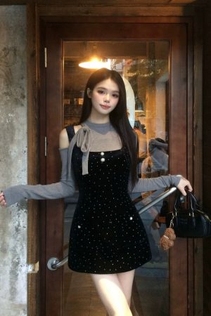 Off-Shoulder Velvet Polka Dot Camisole Dress Set - French Vintage Women's High-End Short Skirt for Spring Fashion