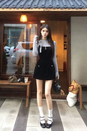 Off-Shoulder Velvet Polka Dot Camisole Dress Set - French Vintage Women's High-End Short Skirt for Spring Fashion