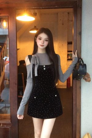 Off-Shoulder Velvet Polka Dot Camisole Dress Set - French Vintage Women's High-End Short Skirt for Spring Fashion