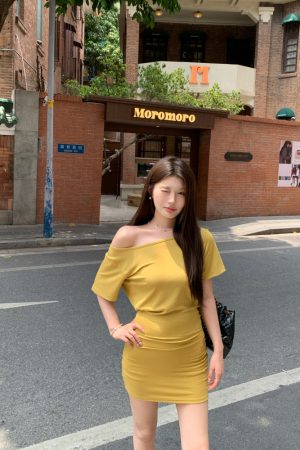 Off-Shoulder Waist-Cinching Dress & Lightweight Slim T-Shirt - Summer Korean Style Fashion Must-Haves