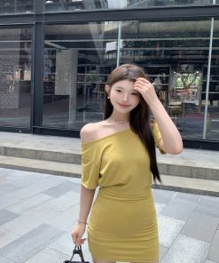 Off-Shoulder Waist-Cinching Dress & Lightweight Slim T-Shirt - Summer Korean Style Fashion Must-Haves