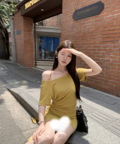 Off-Shoulder Waist-Cinching Dress & Lightweight Slim T-Shirt - Summer Korean Style Fashion Must-Haves