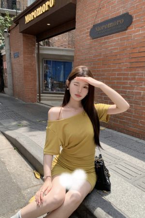 Off-Shoulder Waist-Cinching Dress & Lightweight Slim T-Shirt - Summer Korean Style Fashion Must-Haves