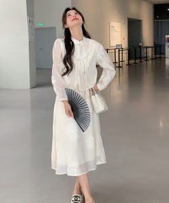 Off-White Buttoned Cold-Style Two-Piece Dress Set - Trendy Exquisite Outfit for 2025 Y2K Vibes and Modern Fashion Lovers