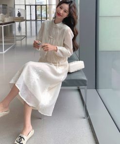 Off-White Buttoned Cold-Style Two-Piece Dress Set - Trendy Exquisite Outfit for 2025 Y2K Vibes and Modern Fashion Lovers