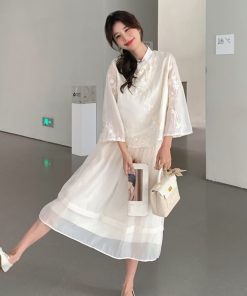 Off-White Buttoned Dress Two-Piece Set - Trendy Cold-Style Outfit for 2025, Unique Exquisite Design, Perfect for Y2K Fashion Lovers