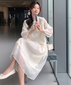 Off-White Buttoned Dress Two-Piece Set - Trendy Cold-Style Outfit for 2025, Unique Exquisite Design, Perfect for Y2K Fashion Lovers