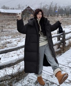 Off-White Long Knee-Length Down Jacket for Women, 2025 Winter Korean Style Thick Duck Down Puffer Coat, Super Stylish Outerwear