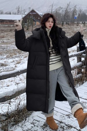 Off-White Long Knee-Length Down Jacket for Women, 2025 Winter Korean Style Thick Duck Down Puffer Coat, Super Stylish Outerwear