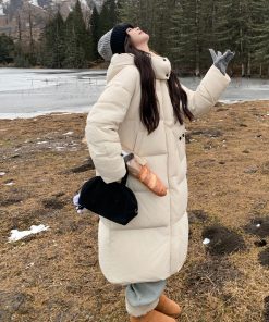 Off-White Long Knee-Length Down Jacket for Women, 2025 Winter Korean Style Thick Duck Down Puffer Coat, Super Stylish Outerwear