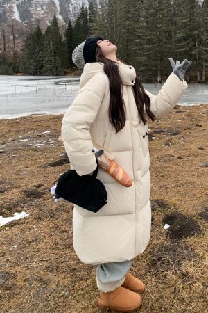 Off-White Long Knee-Length Down Jacket for Women, 2025 Winter Korean Style Thick Duck Down Puffer Coat, Super Stylish Outerwear
