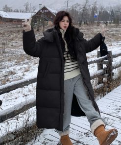 Off-White Long Knee-Length Down Jacket for Women, 2025 Winter Korean Style Thick Duck Down Puffer Coat, Super Stylish Outerwear