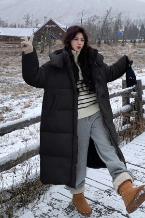 Off-White Long Knee-Length Down Jacket for Women, 2025 Winter Korean Style Thick Duck Down Puffer Coat, Super Stylish Outerwear