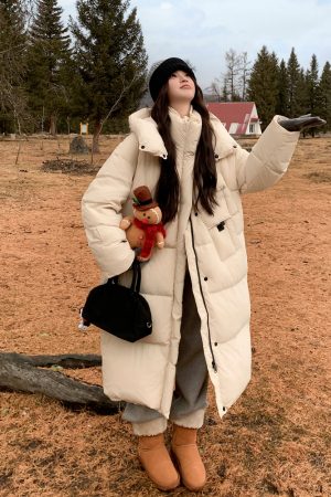 Off-White Long Knee-Length Down Jacket for Women, 2025 Winter Korean Style Thick Duck Down Puffer Coat, Super Stylish Outerwear