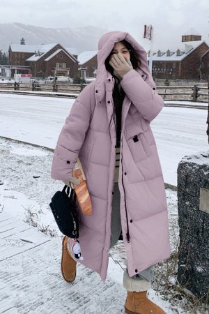 Off-White Long Knee-Length Down Jacket for Women, 2025 Winter Korean Style Thick Duck Down Puffer Coat, Super Stylish Outerwear