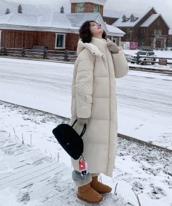 Off-White Long Knee-Length Down Jacket for Women, 2025 Winter Korean Style Thick Duck Down Puffer Coat, Super Stylish Outerwear