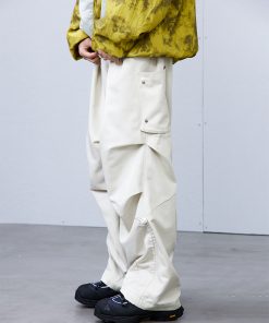 Off-White Pleated Loose Fit Cargo Pants for Women - Stylish Streetwear, Trendy Casual Fashion, Y2K Aesthetic