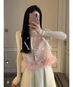 Off-White Spliced Vest Jacket for Women - Elegant Sleeveless Design, 2025 Early Spring Style, Trendy Layering Piece
