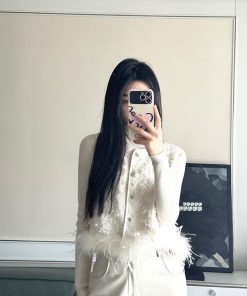 Off-White Spliced Vest Jacket for Women - Elegant Sleeveless Design, 2025 Early Spring Style, Trendy Layering Piece