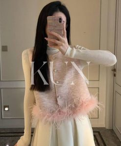 Off-White Spliced Vest Jacket for Women - Elegant Sleeveless Design, 2025 Early Spring Style, Trendy Layering Piece