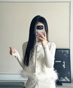 Off-White Spliced Vest Jacket for Women - Elegant Sleeveless Design, 2025 Early Spring Style, Trendy Layering Piece