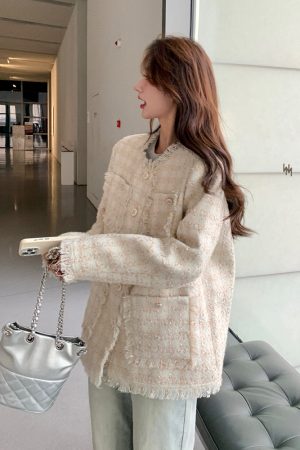 Off-White Tassel Wind Coat for Women - French-Style Spring Autumn Jacket, Elegant Lightweight Outerwear for 2025 Fashion Trends