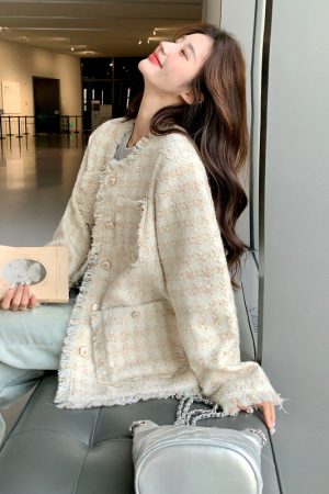 Off-White Tassel Wind Coat for Women - French-Style Spring Autumn Jacket, Elegant Lightweight Outerwear for 2025 Fashion Trends