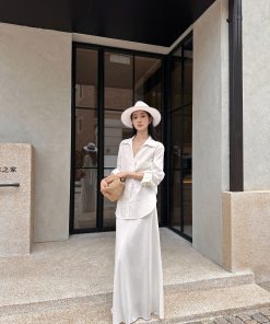 Old Money Series Casual Shirt, Fishtail Umbrella Skirt & Pants – Vintage-Inspired Fashion, Elegant Street Style Outfit