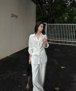 Old Money Series Casual Shirt, Fishtail Umbrella Skirt & Pants – Vintage-Inspired Fashion, Elegant Street Style Outfit