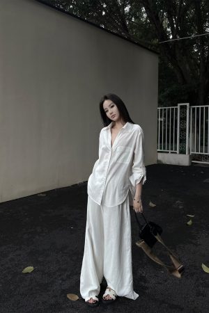 Old Money Series Casual Shirt, Fishtail Umbrella Skirt & Pants â€“ Vintage-Inspired Fashion, Elegant Street Style Outfit
