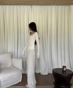 Old Money Style Wide Leg Corduroy Pants for Women - Loose Casual Floor-Length Trousers for Spring Summer Fashion