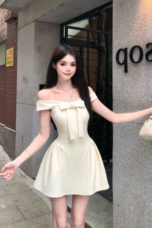 One-Shoulder Bow Dress for Women - French Style Off-Shoulder Mini Dress with Sweet Design, Perfect for Summer Fashion
