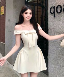 One-Shoulder Bow Dress for Women - French Style Off-Shoulder Mini Dress with Sweet Design, Perfect for Summer Fashion