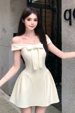 One-Shoulder Bow Dress for Women - French Style Off-Shoulder Mini Dress with Sweet Design, Perfect for Summer Fashion