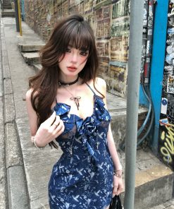 One-Shoulder Floral Halter Dress for Women - Summer Sexy Slim-Fit Bodycon Mini Dress in French Style