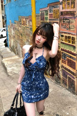 One-Shoulder Floral Halter Dress for Women - Summer Sexy Slim-Fit Bodycon Mini Dress in French Style