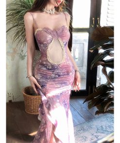 One-Shoulder French Lace Strap Mermaid Dress for Women, Summer Bodycon, Waist-Defining, Slim-Fitting, Elegant Evening Wear