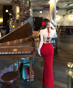 One-Shoulder High-End Lace Backless Bodycon Dress for Women - Spring Summer Fashion, Deadly Waist-Hip Ratio, Elegant Long Dress