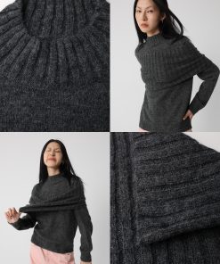 One-Shoulder Knitted Sweater Set with Chimney Neck in Supercape Lazy Atmosphere Style
